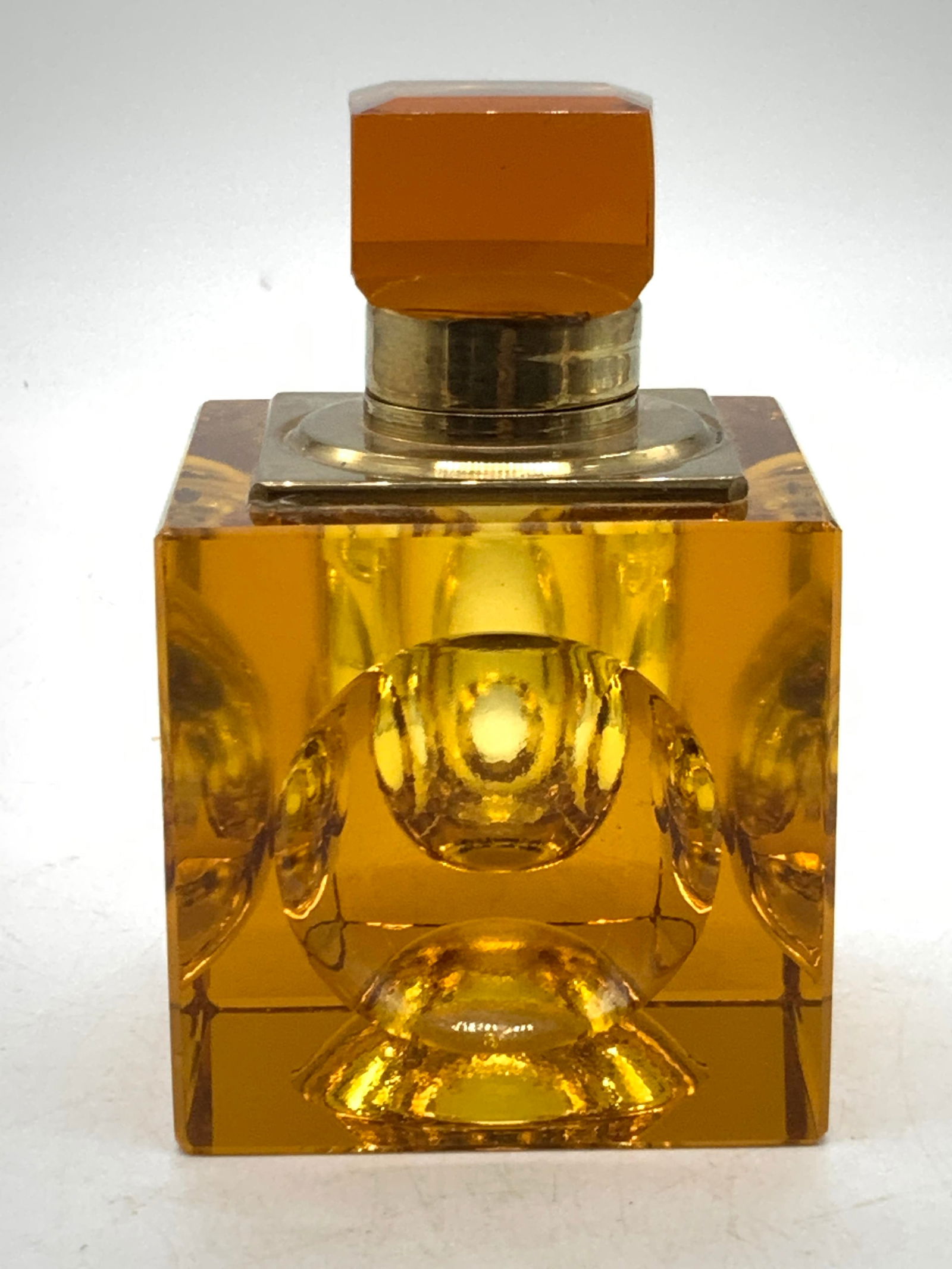 Antique Amber Crystal & Brass Inkwell (1 of 7)
