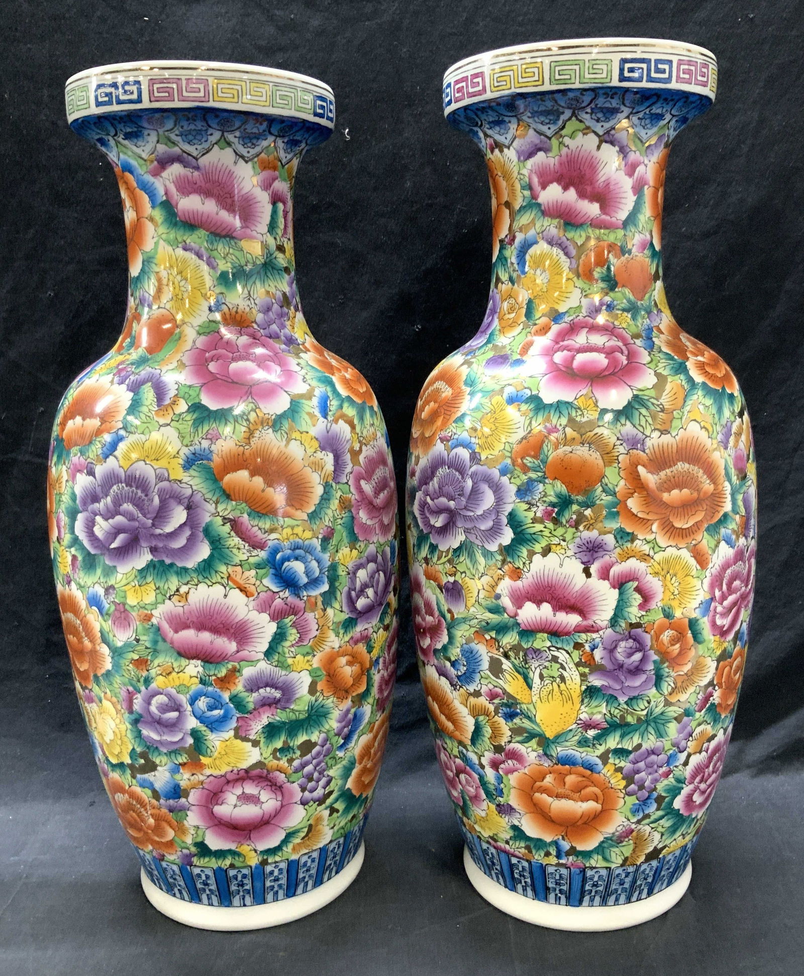 Pair Hand Painted Floral Porcelain Vases, 24 in. (1 of 8)