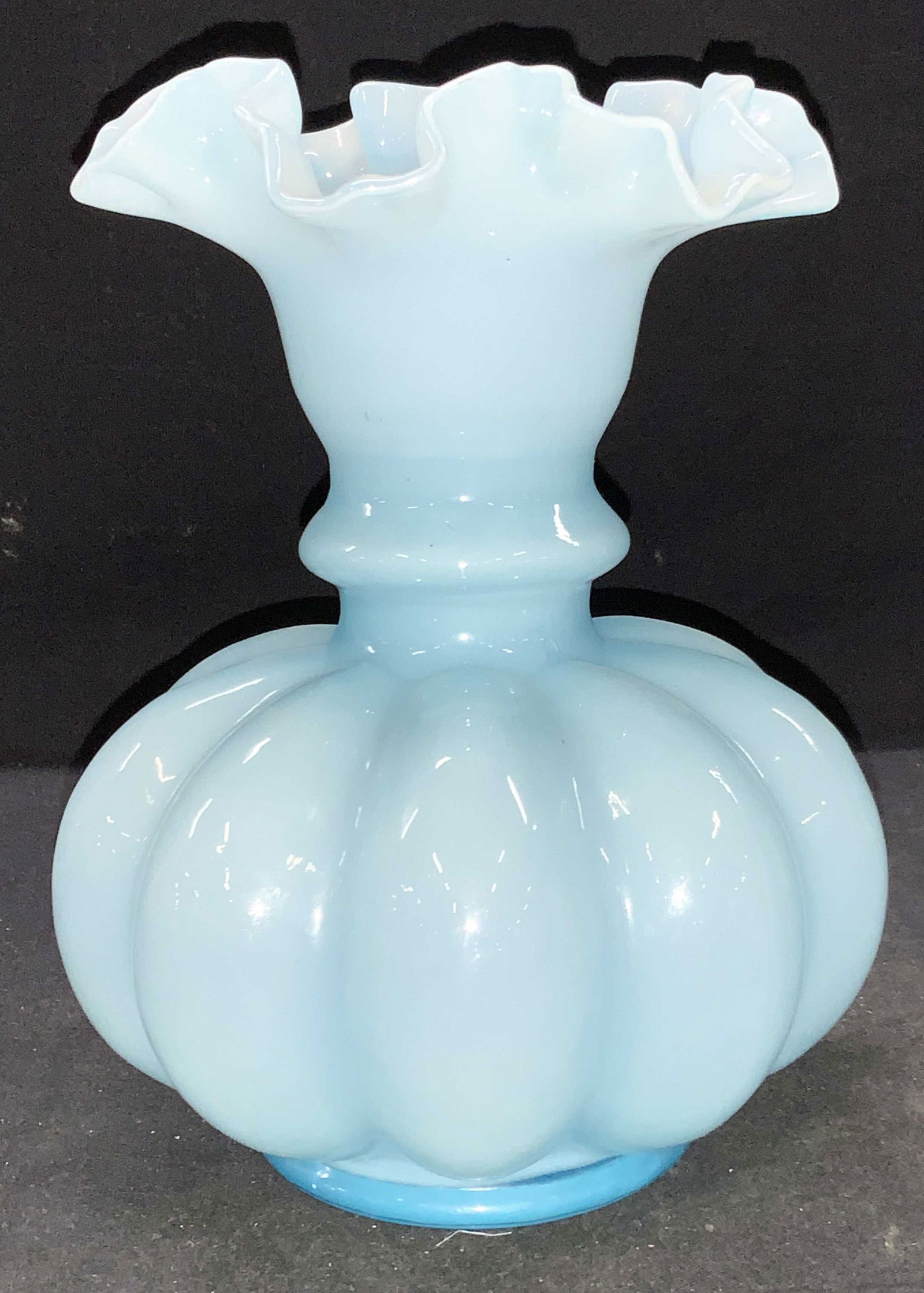 Fenton Blue Glass Ruffled Vase (1 of 6)