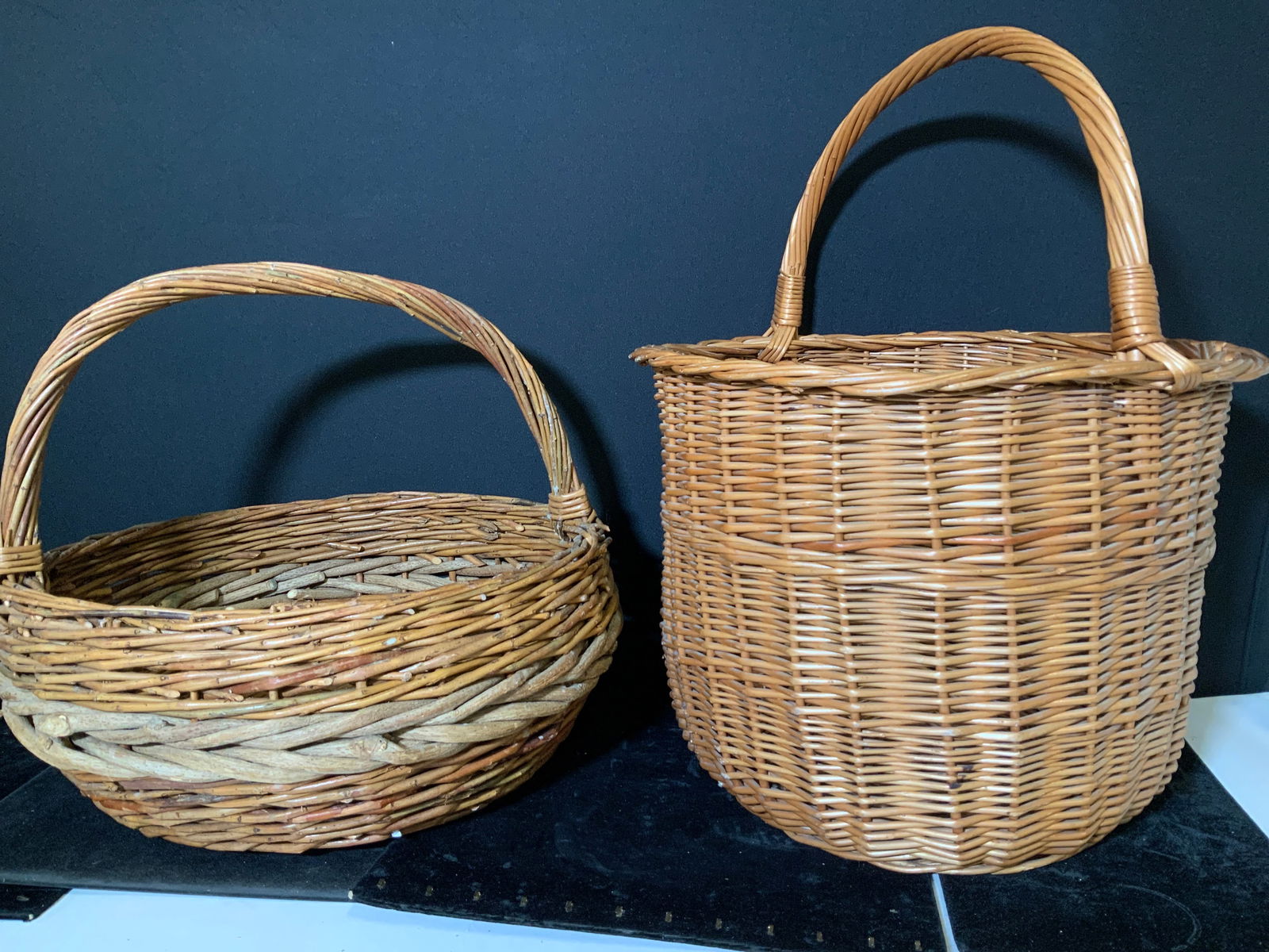 Pair Woven Wicker Baskets with handles (1 of 5)
