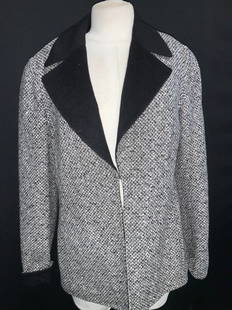 Escada Size 38 Wool & Fur Jacket, Italy: Marked Escada, size 28, material tag reads New wool & Rabbit , double lined 100% Rayon Two side pockets, and front latches Approx 20 inches wide and 18 inches long from armpit. Minor wearing Escada ja