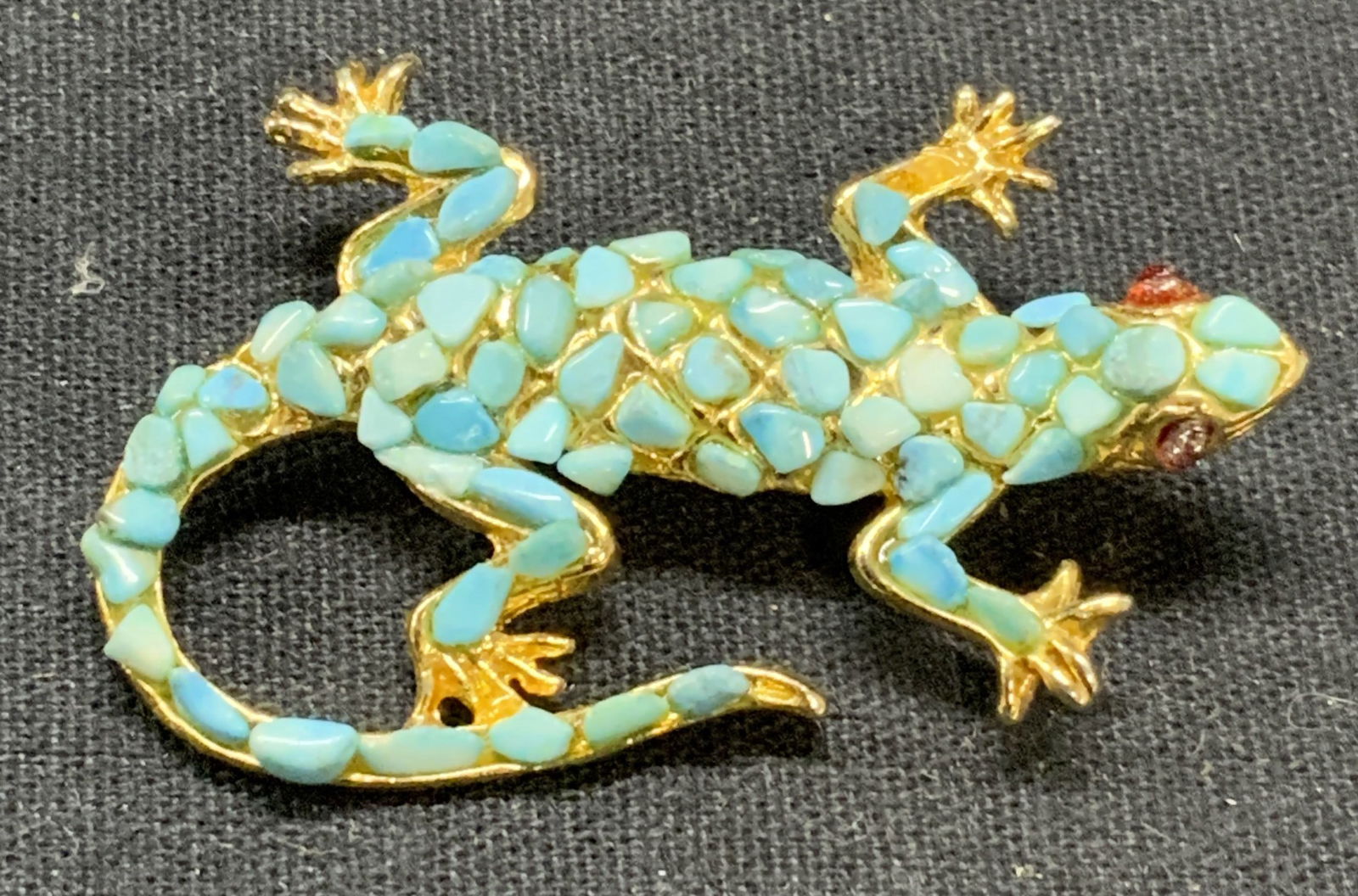 Swoboda Gold Tone Blue Lizard Brooch (1 of 6)