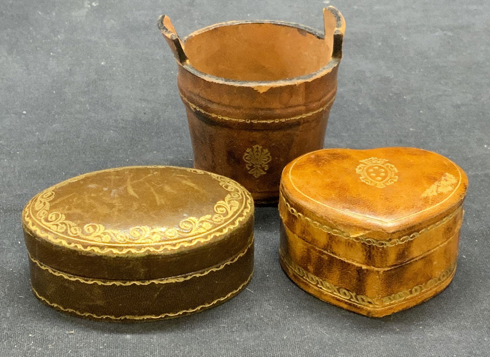 Lot 3 Vintage Italian Leather Trinket Boxes, More (1 of 11)