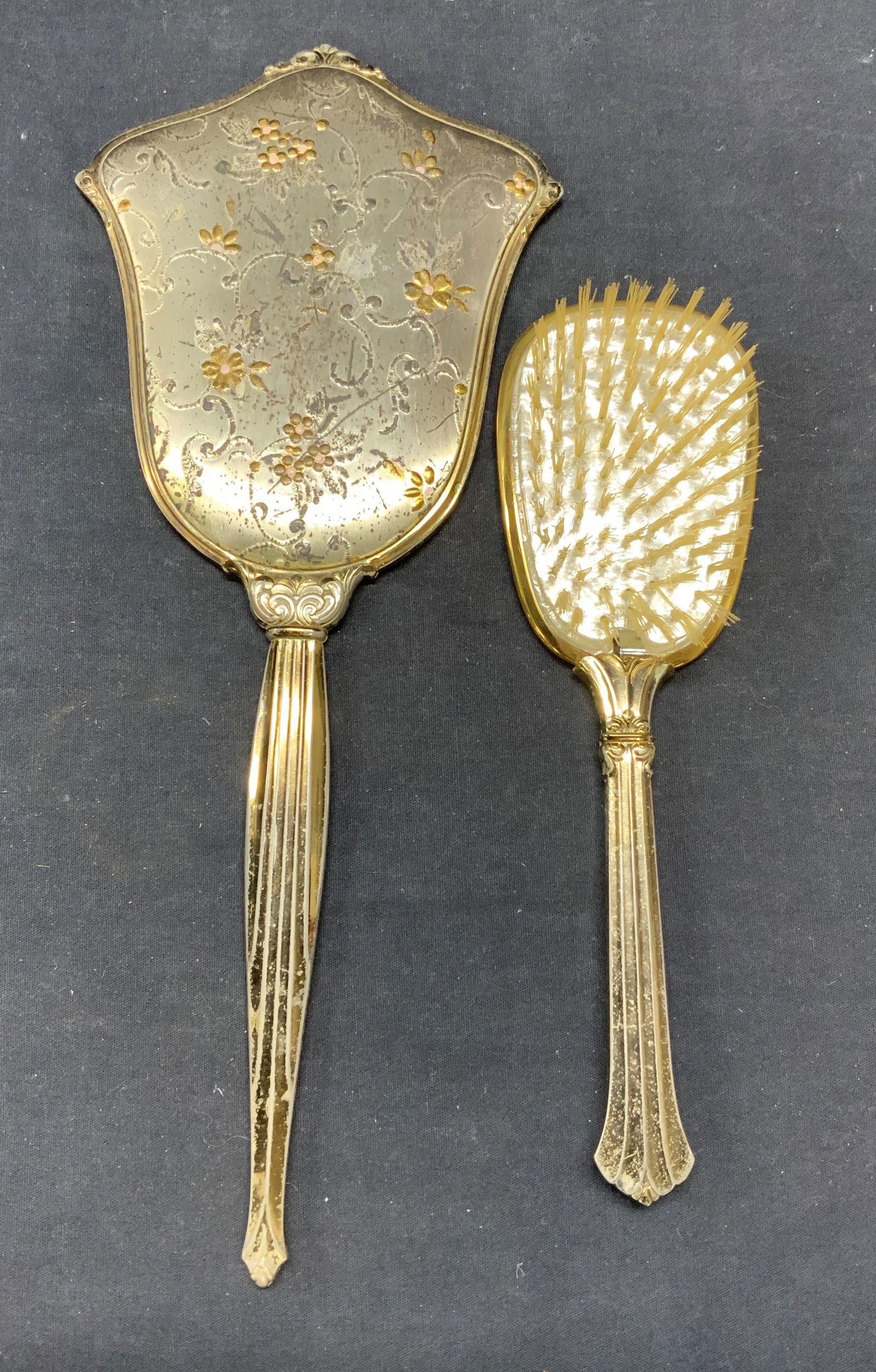 Lot 2 Floral Vanity Mirror & Brush Set (1 of 7)