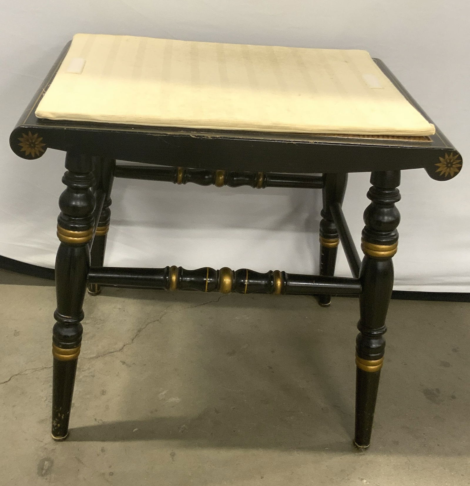 Vintage Caned Seat Wooden Stool W/ Cushion (1 of 12)