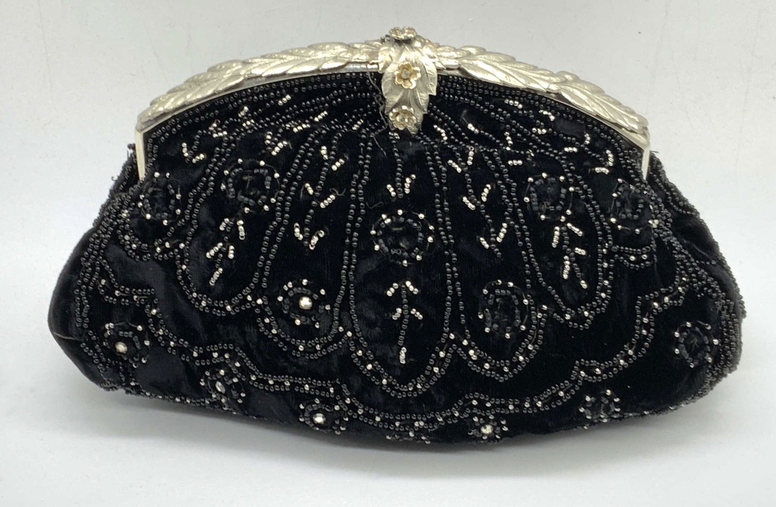 Vintage Black Velvet Beaded Clutch Purse (1 of 6)