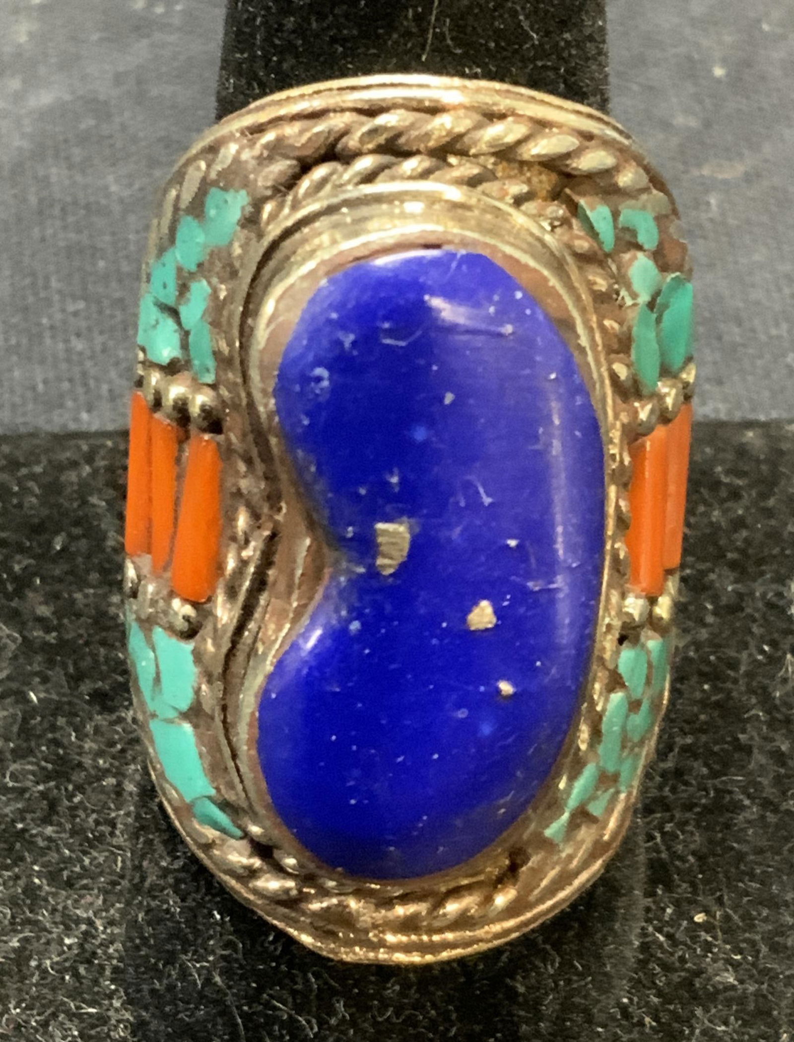 Vintage Sterling Silver Turquoise & Coral Ring (1 of 6)