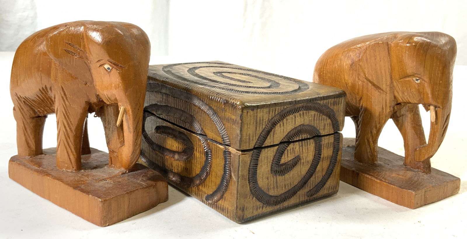 Lot 3 Wood Trinket Box & Elephant Figures (1 of 10)