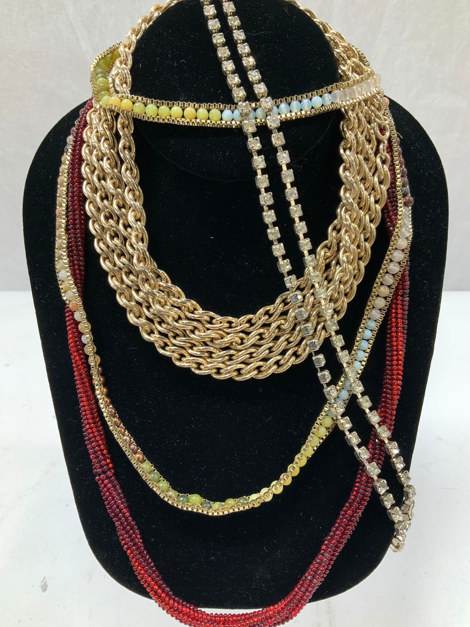 Lot 4 Necklaces, Chalcedony, Rhinestone, Red Bead (1 of 7)