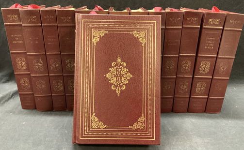 14 VNTG Harvard Classics 1909 Hard Cover Books: Lot of 14 hard cover maroon toned leather bound books. All from the Harvard Classics series, with various stories and poem books from English Poetry, the complete poems of John Milton, Essays, Sacred