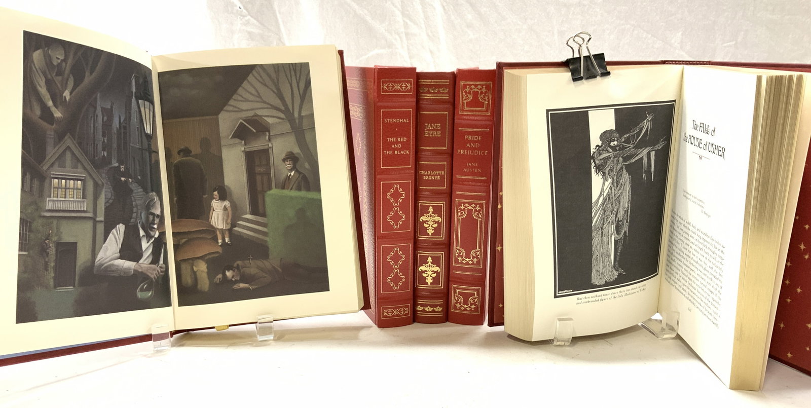 Jane Austin Charlotte Brontë Franklin Lib Books, 5: Leather books with gilt page edges and decorative gilt on leather. Variety of 19th century British Authors and American authors re released in limited editions by The Franklin Library, c. 1980, 1981, 