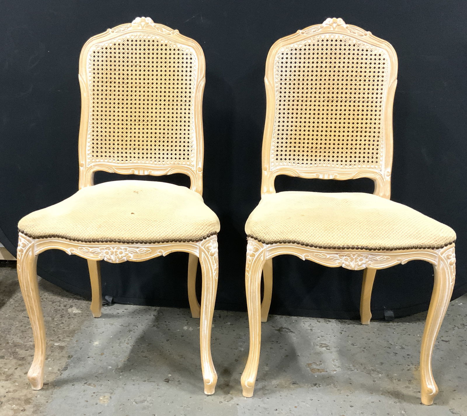 Pr County French Louis XV Caned Wood Side Chairs (1 of 9)