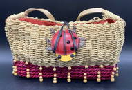 MICHAEL SIMON Vintage Beaded Ladybug Woven Bag