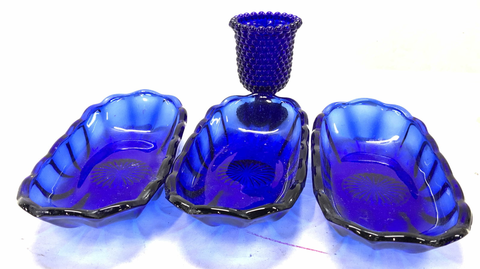 Cobalt Glass Trays & Goblet, 4 (1 of 8)