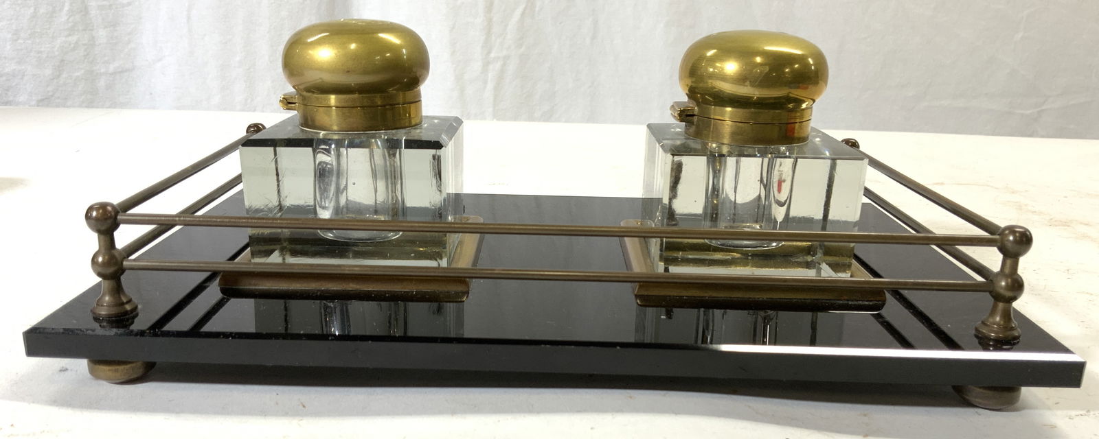 Glass Base Crystal & Brass Inkwell (1 of 8)