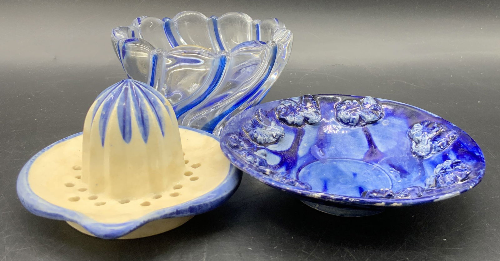 Lot 3 Vintage Blue Glass & Ceramic Tableware (1 of 12)