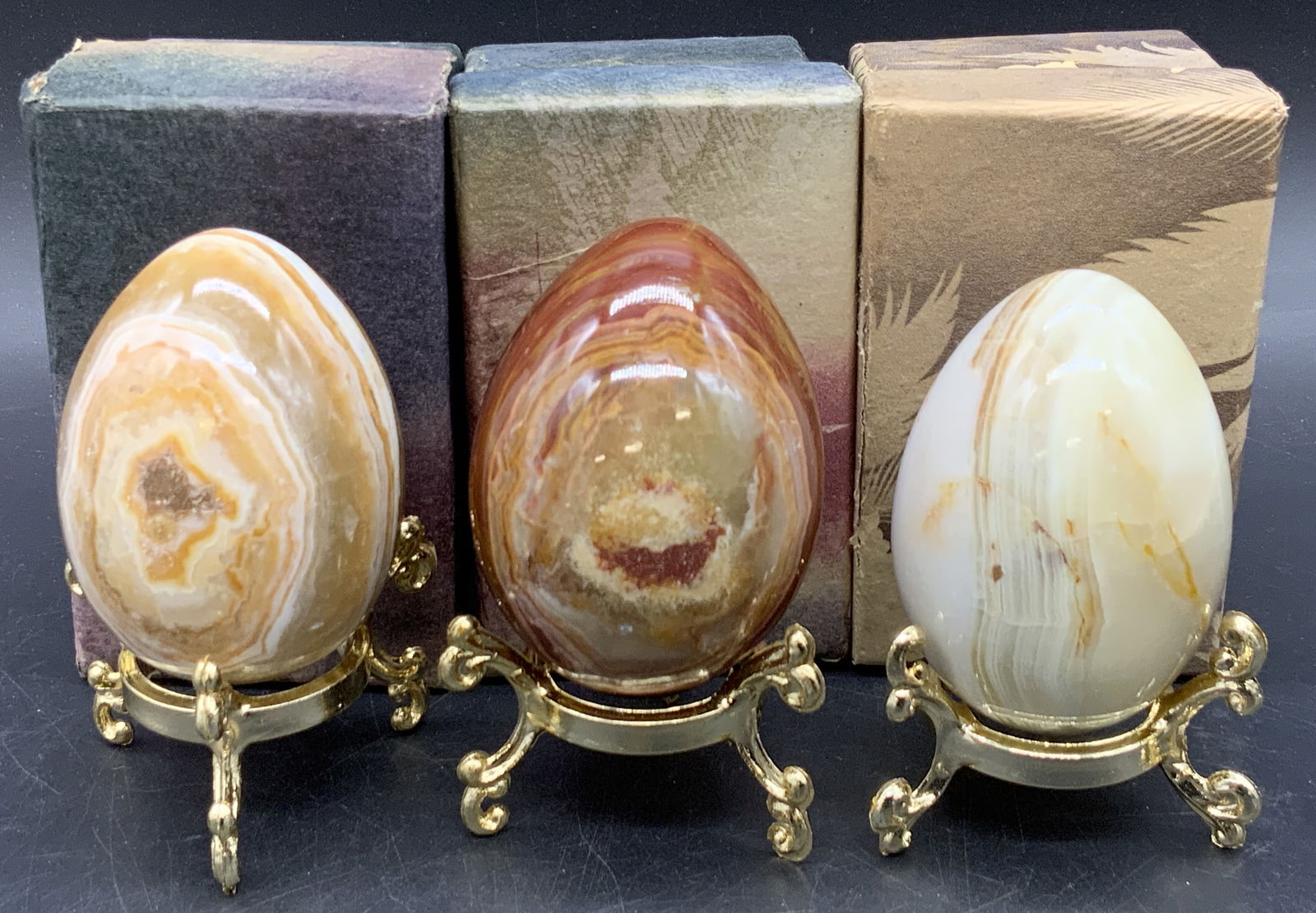 Lot 3 NIB Polished Natural Stone Eggs w/ Stands (1 of 9)