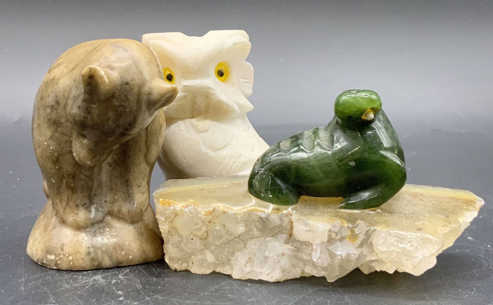 3 Natural Stone Animal Figurals, Signed Owl &More (1 of 10)
