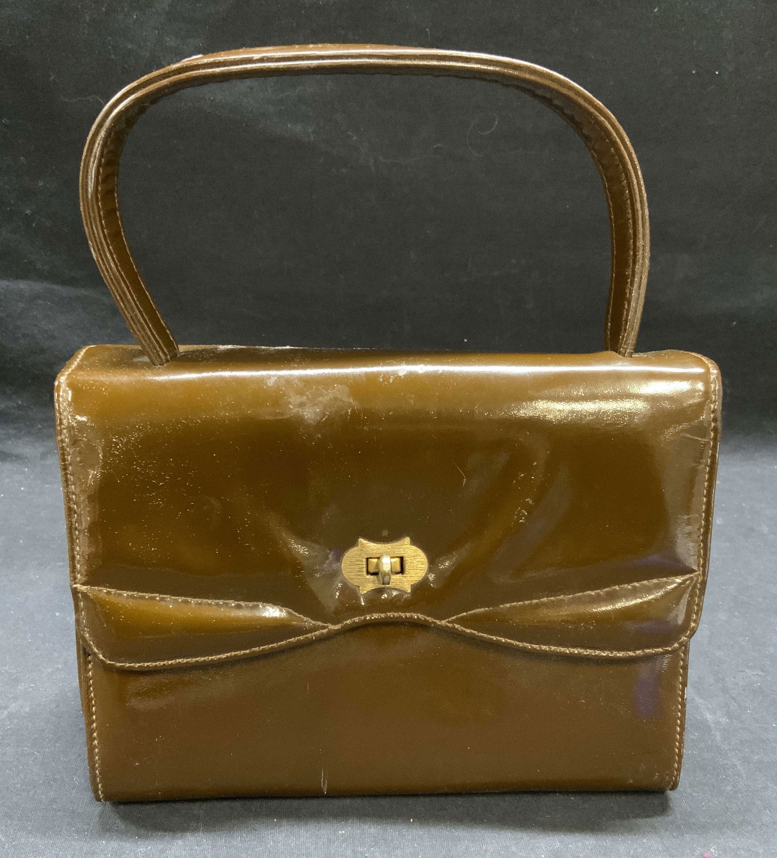 Vintage Brown Patent Leather Handbag (1 of 6)