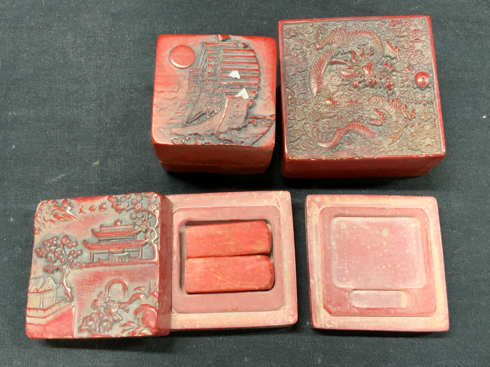 4 Carved Stone Asian Signature Block Boxes (1 of 13)