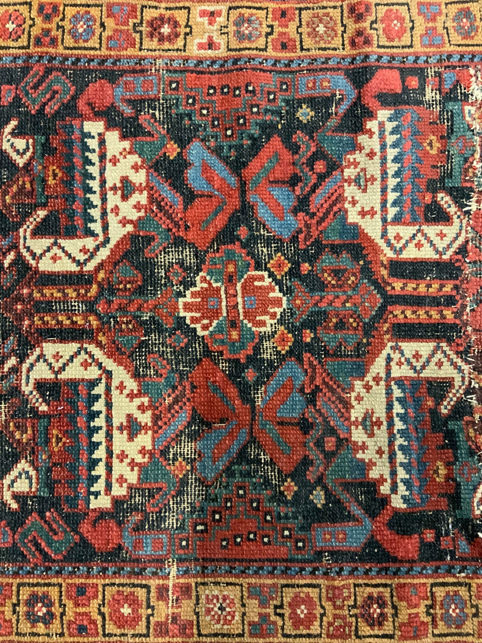 Antq Handmade Persian Fringed Wool Rug Section Auction