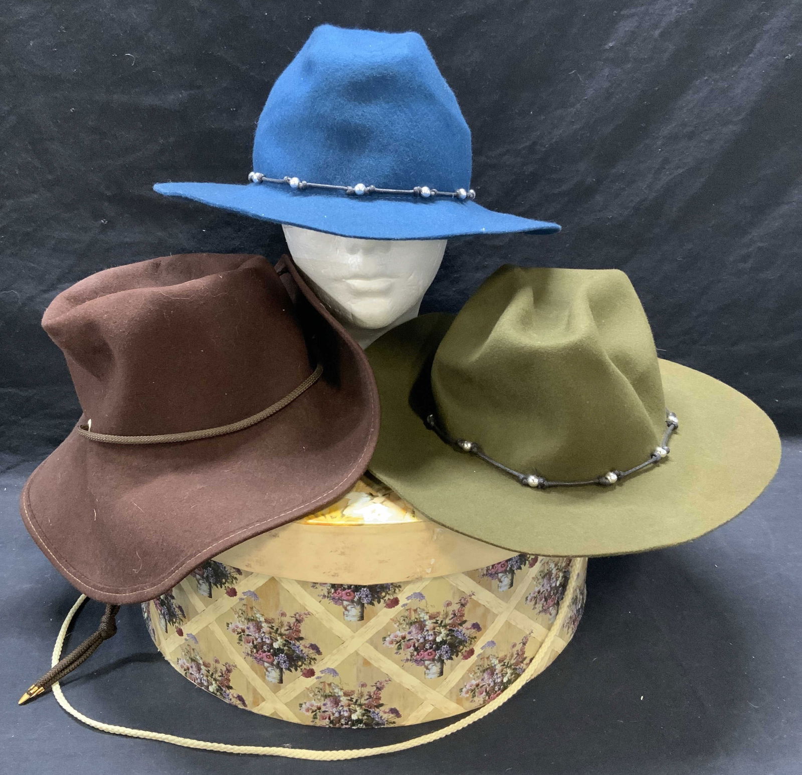 Lot 3 Brown Green & Blue Wool Felt Hats (1 of 15)