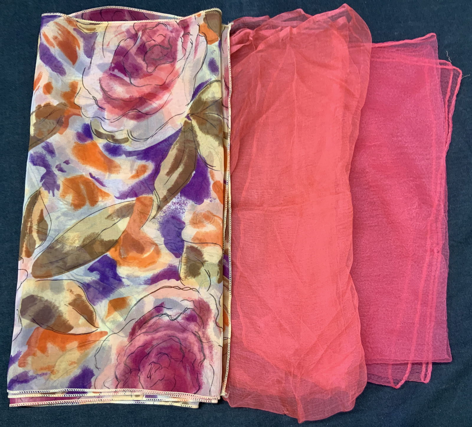 3 Pink Hand Rolled Floral Scarves (1 of 13)