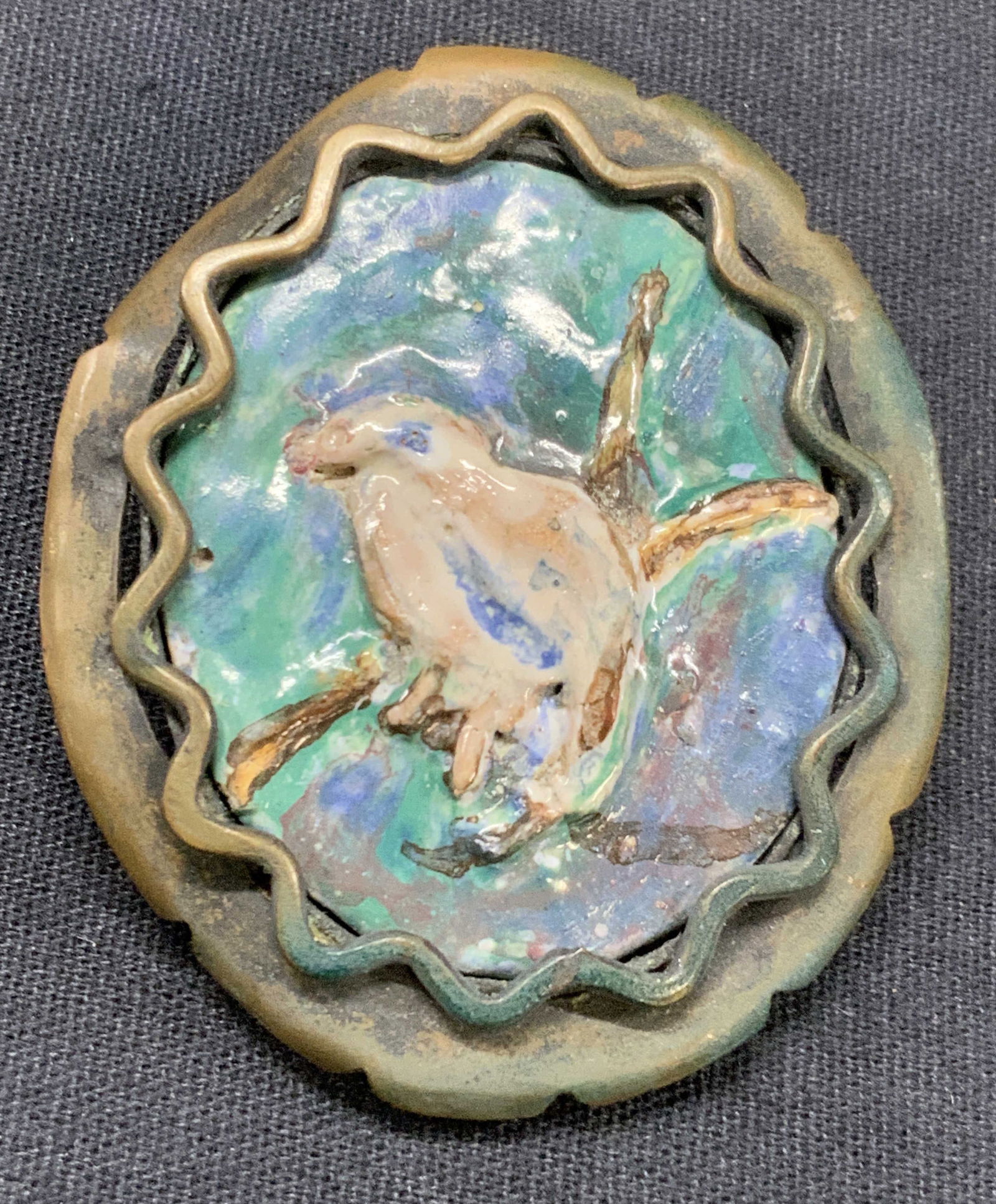 Artisan Crafted Copper & Ceramic Brooch (1 of 7)