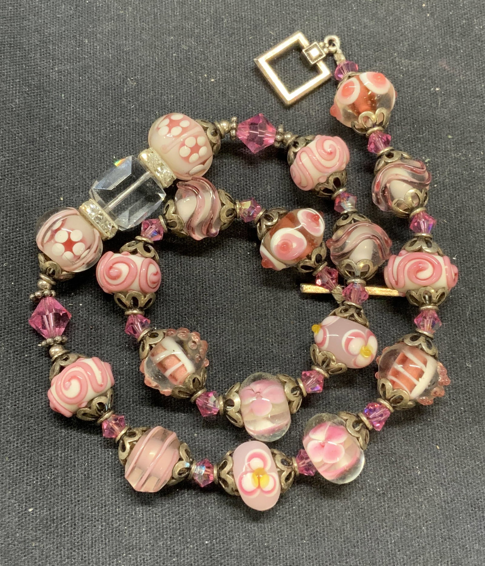 Pink Art Glass Beaded Choker Necklace (1 of 6)