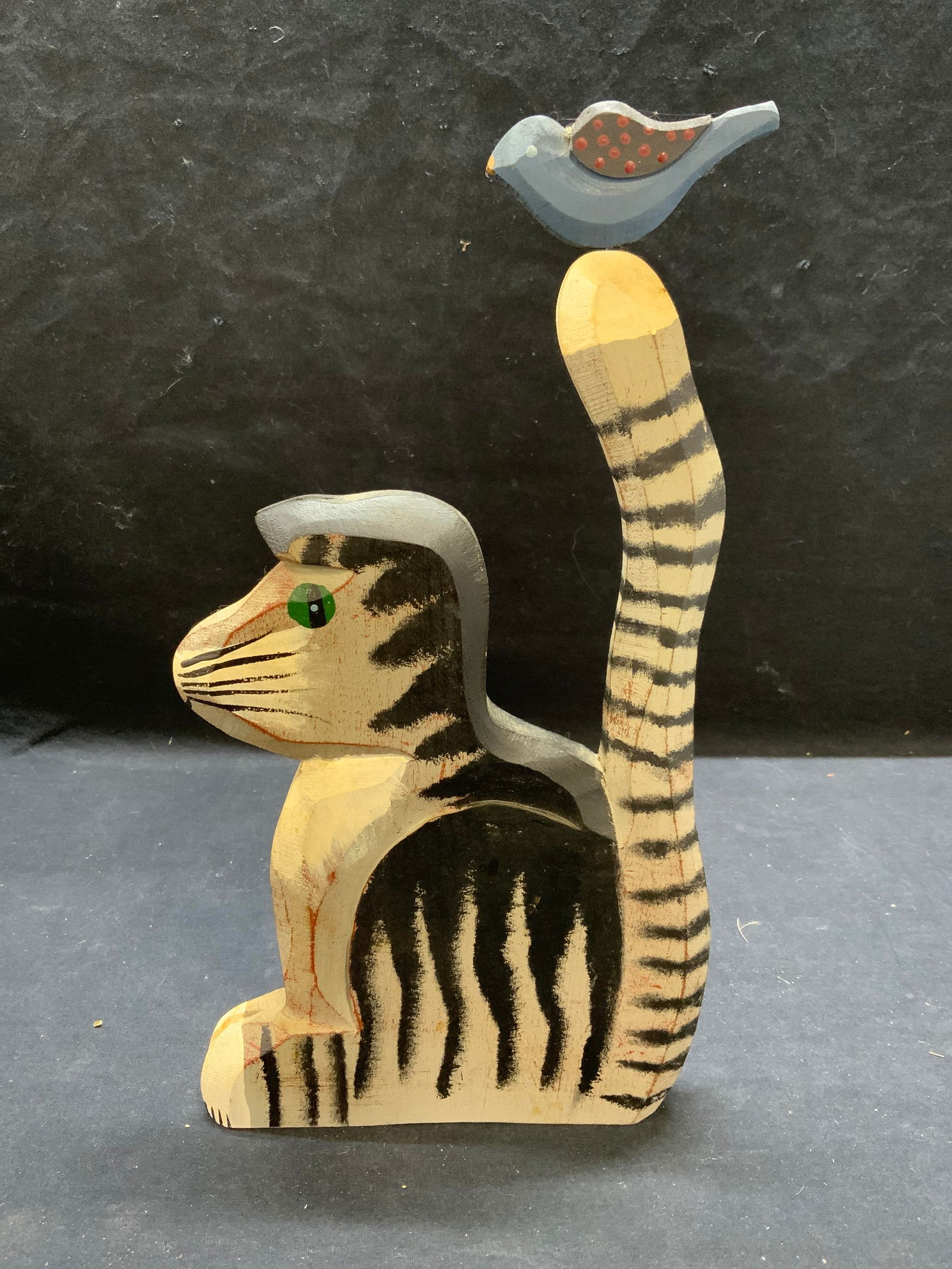 Hand Painted Folk Art Carved Wood Cat Figural (1 of 7)