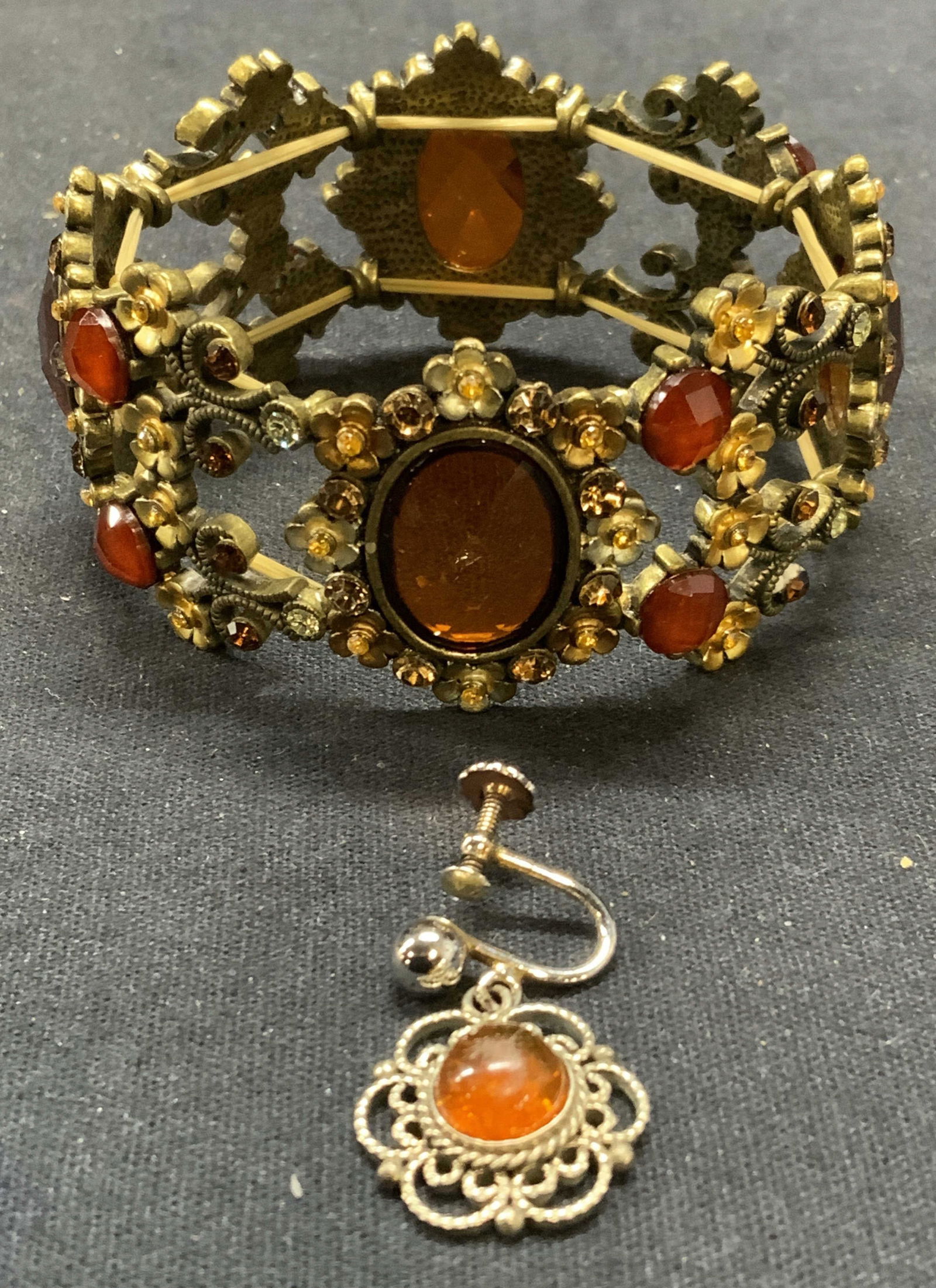 Lot 2 Floral Crystal Bracelet, Clip On Earring (1 of 7)