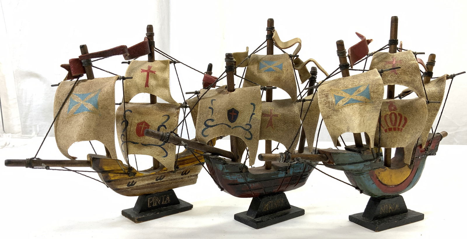Lot 3 Antq Wood & Canvas Pirate Ship Figures (1 of 9)