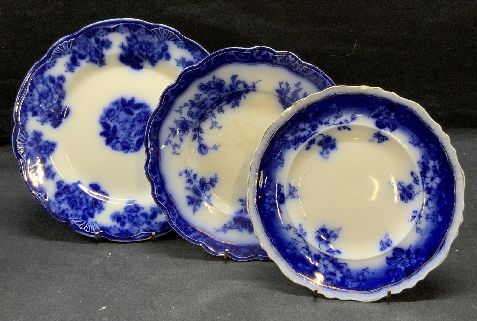 Lot 3 Antique Henry Alcock, New Wharf, More Plates: Lot of 3 antique porcelain and semi porcelain plates. New Wharf Pottery semi porcelain in Waldorf pattern. Trademarked to underside. Made in England. Measures approx. 9.75 inches diameter. Henry Alcoc