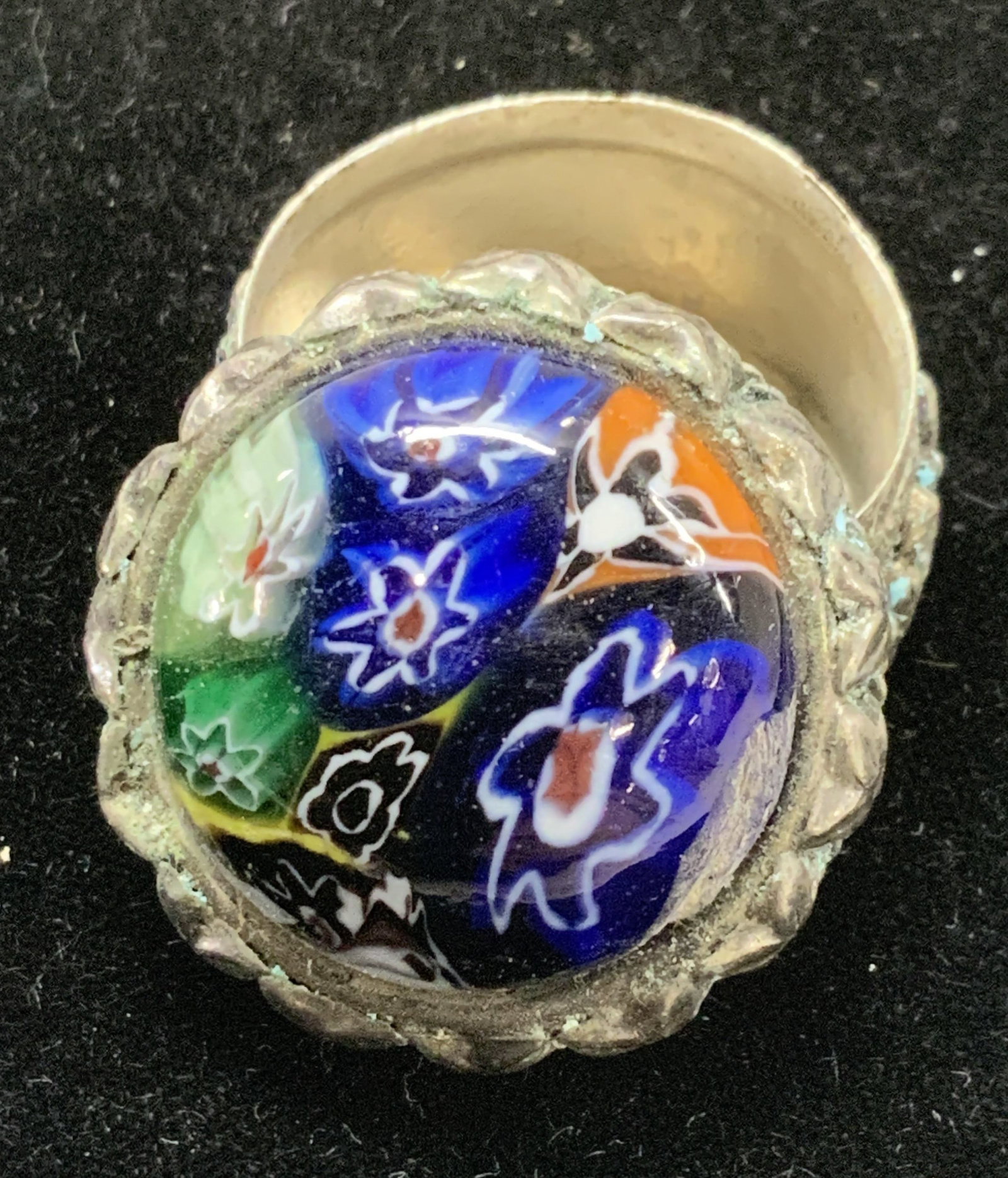 Tibetan Style Pill Box with Art Glass Lid (1 of 6)