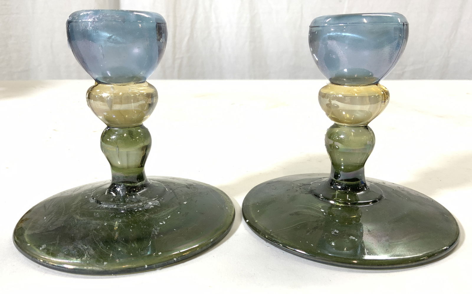 Pair Vintage Art Glass Candlesticks (1 of 6)