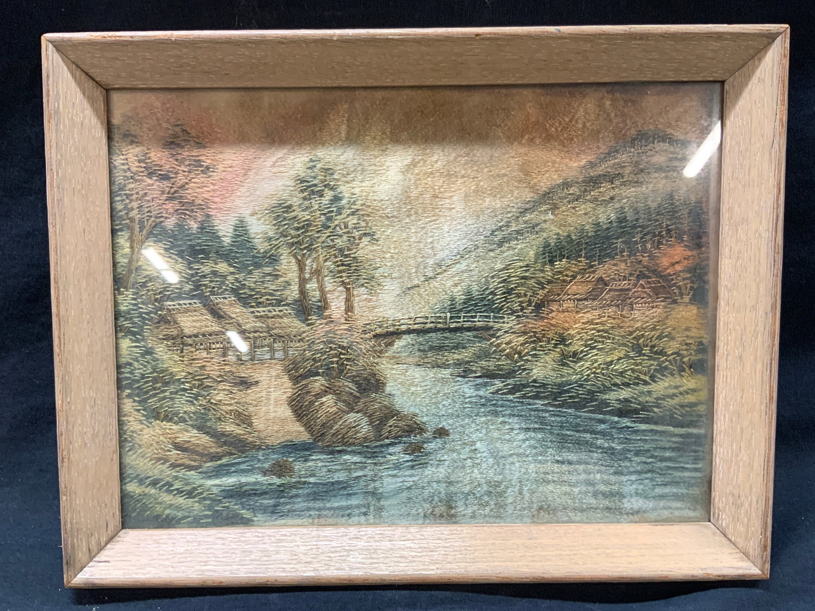 Framed Asian Landscape Embroidery Textile Art (1 of 8)