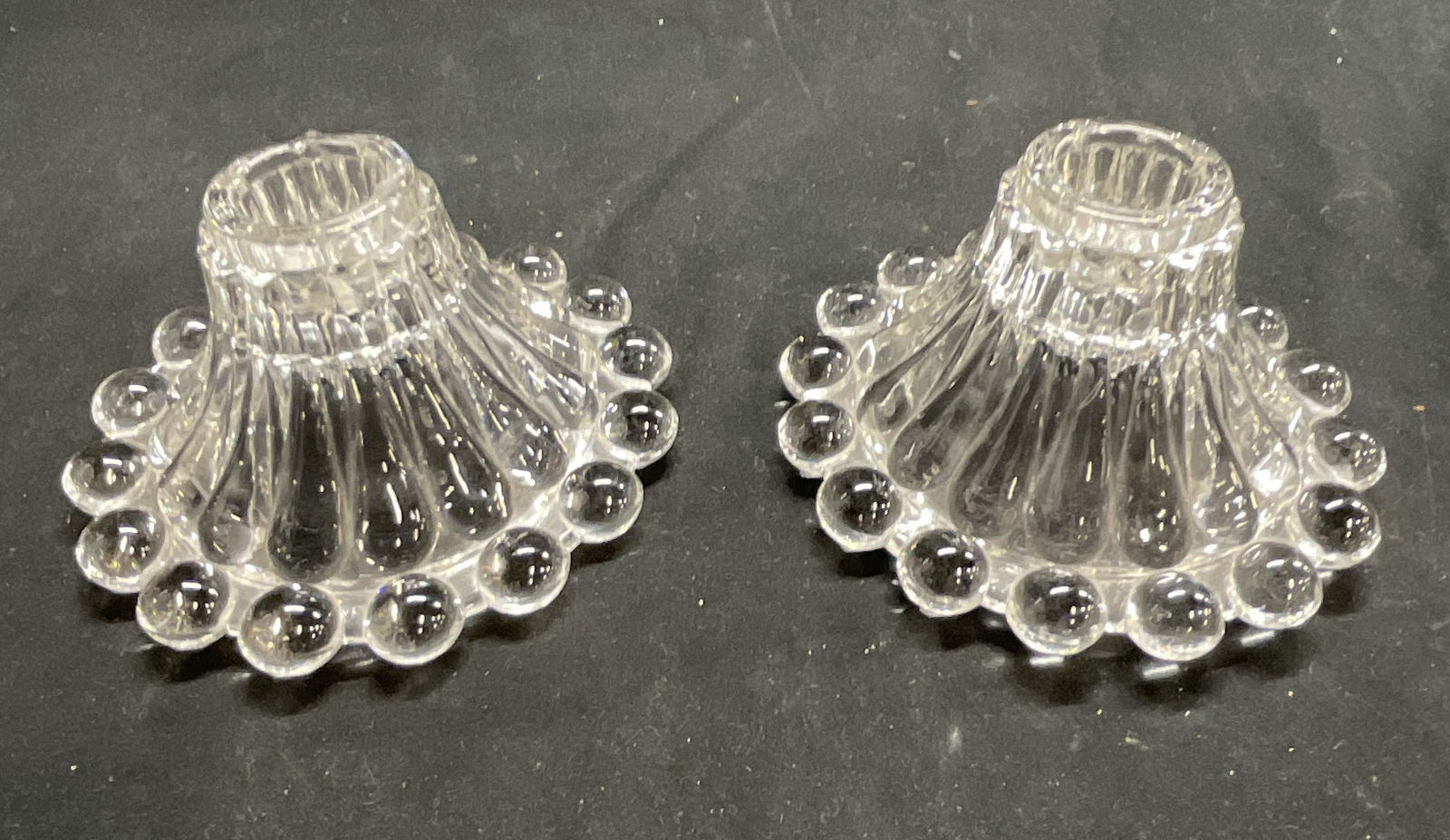 Pair Vintage Clear Glass Candlestick Holders (1 of 11)