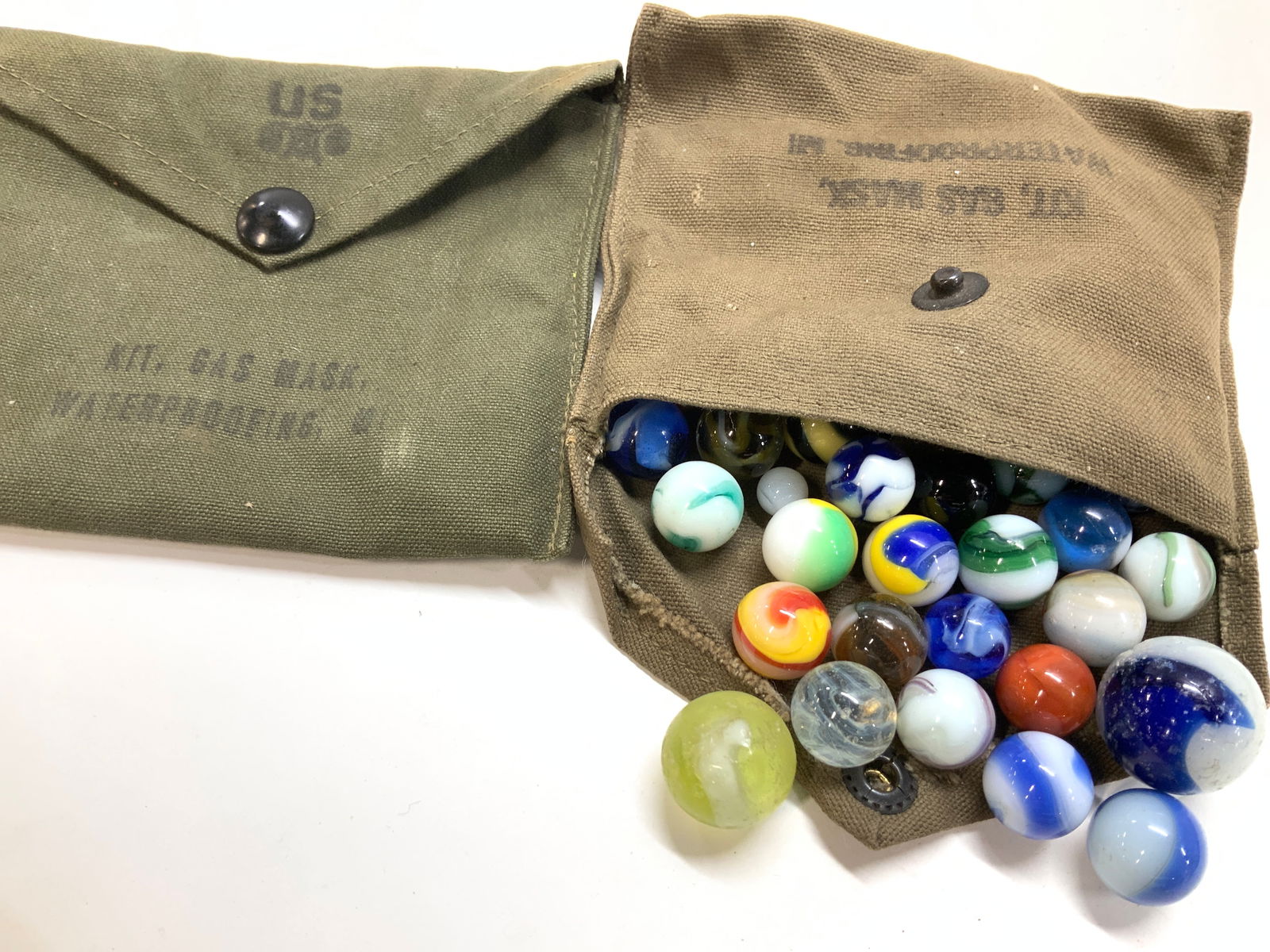 Lot of Colored Glass Marbles in 2 US Army Pouches (1 of 7)