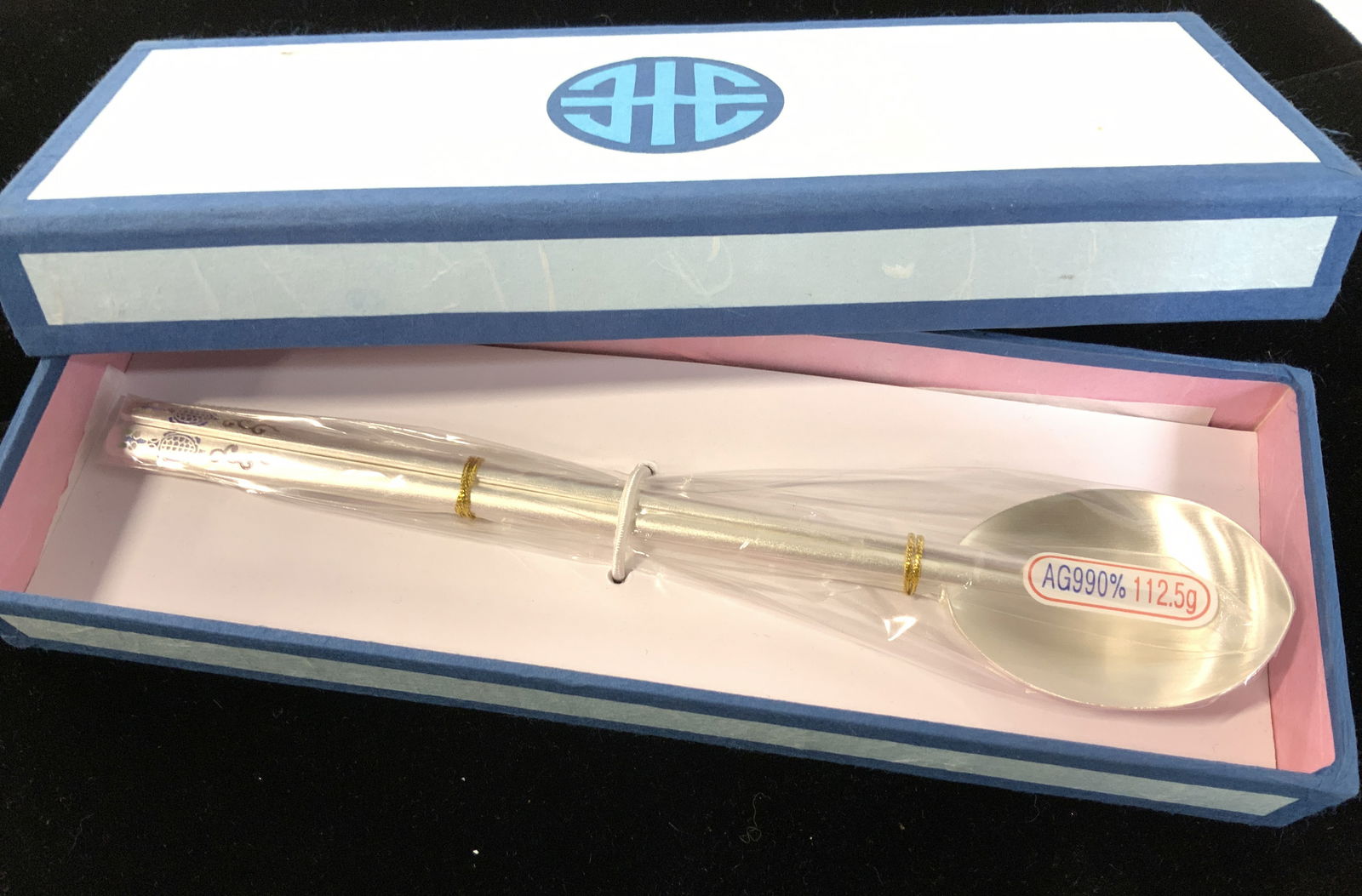 AG 990 Asian Silver Chopsticks and Spoon, NIB, 3 (1 of 7)