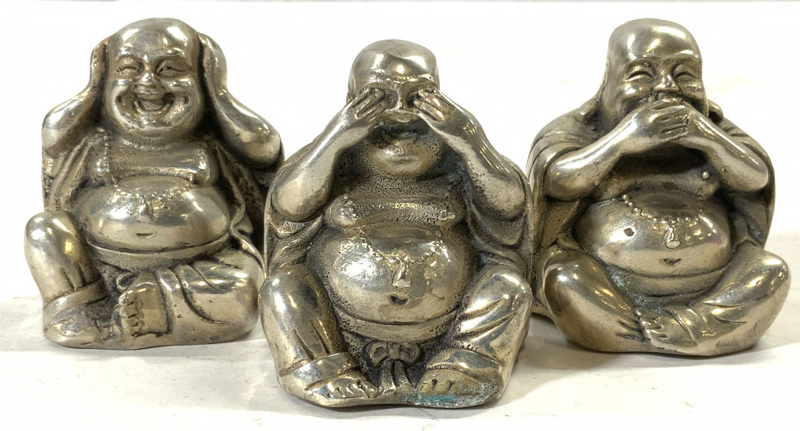 Lt 3 Hear See Speak No Evil Silvered Brass Buddhas (1 of 6)