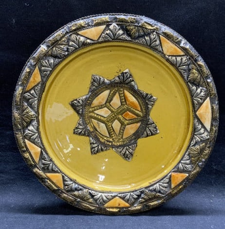 Handmade Artisan Pottery Copper & Silver Pl Plate (1 of 6)