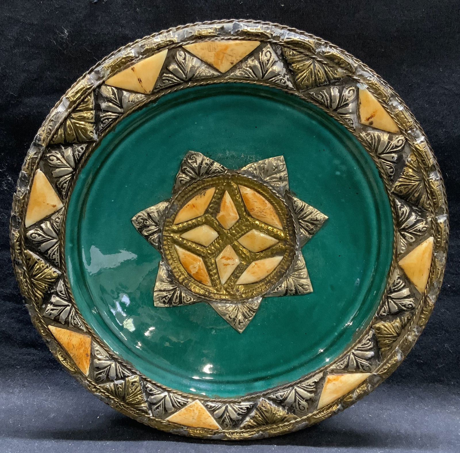 Artisan Pottery Teal Copper Silver Pl Plate (1 of 6)