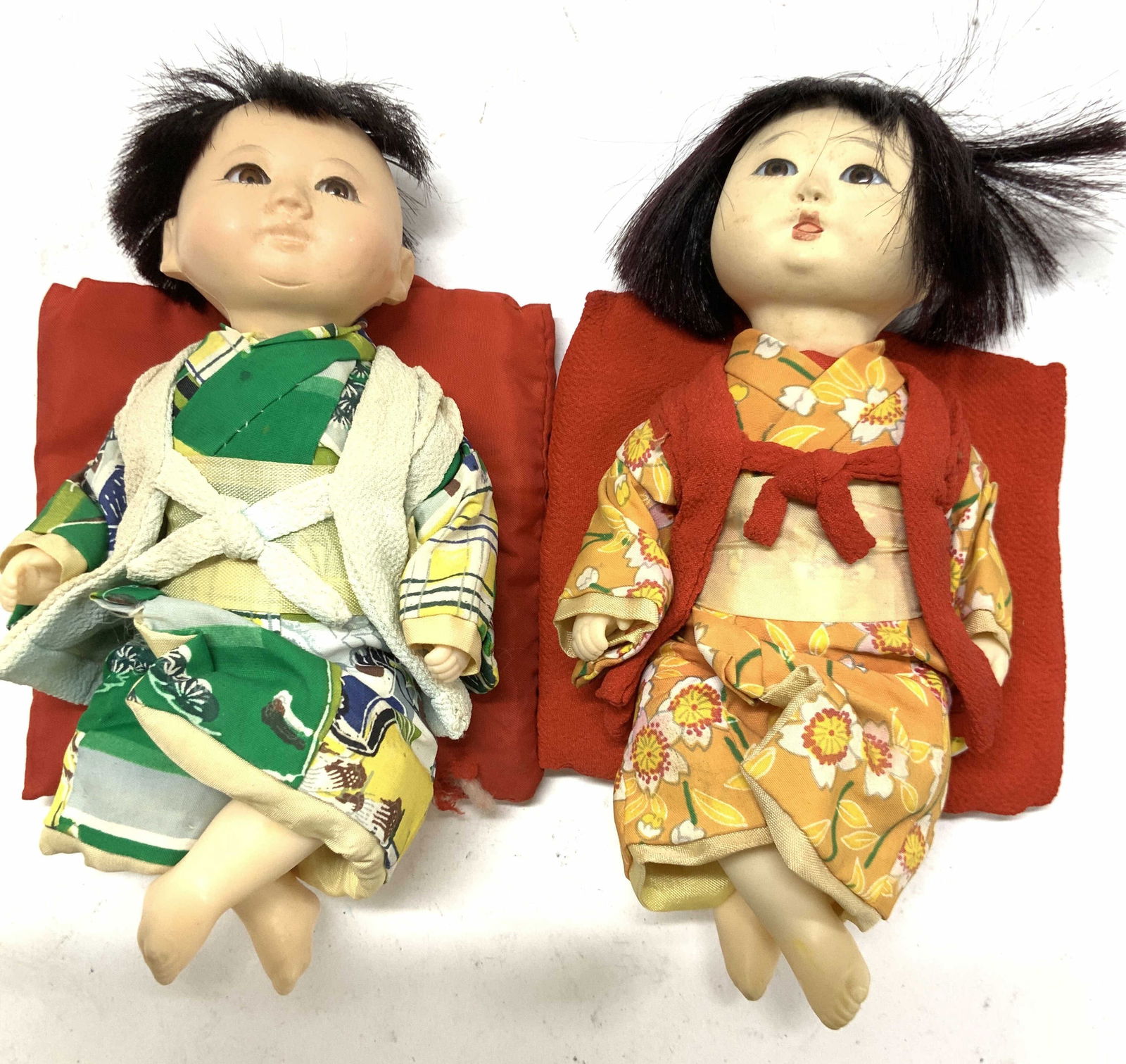Pair Japanese Dolls with Kimonos and Pillows (1 of 9)