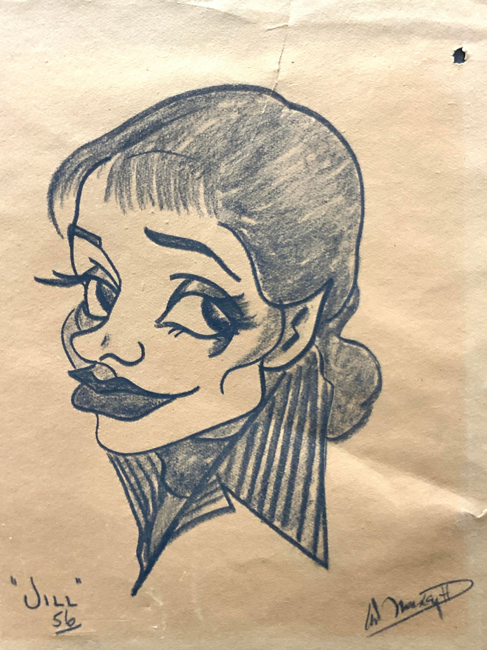 Signed Caricature Graphite Portrait, 1956 (1 of 10)