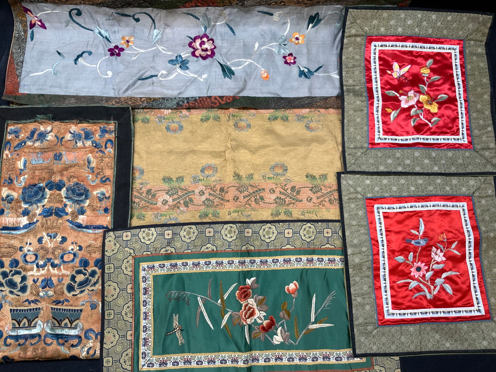 Lot 6 Vintage Asian Embroidery & Textile Panels (1 of 16)