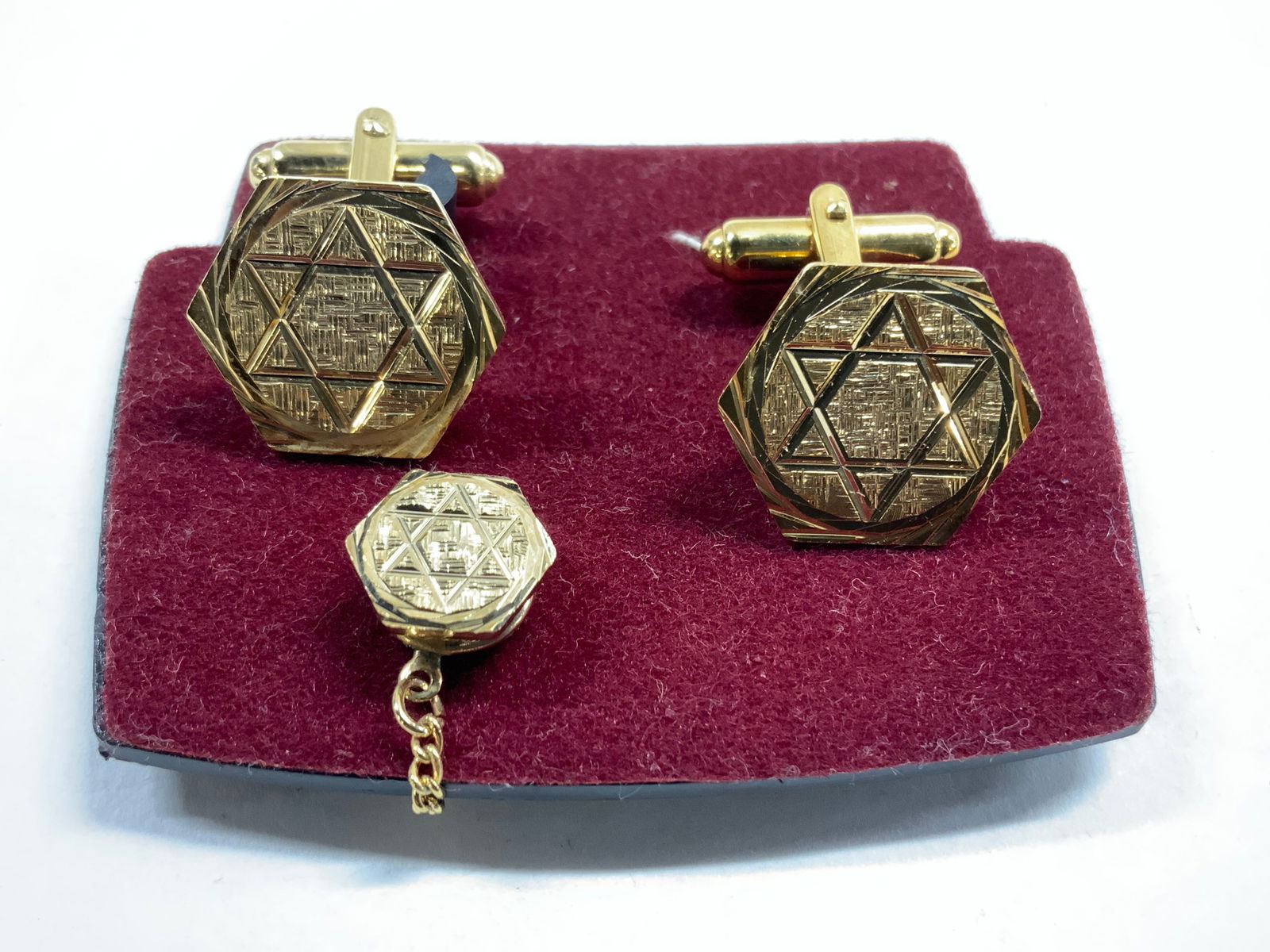 Lot 3 Judaica Gold Tnd Star of David Cuff Links (1 of 7)