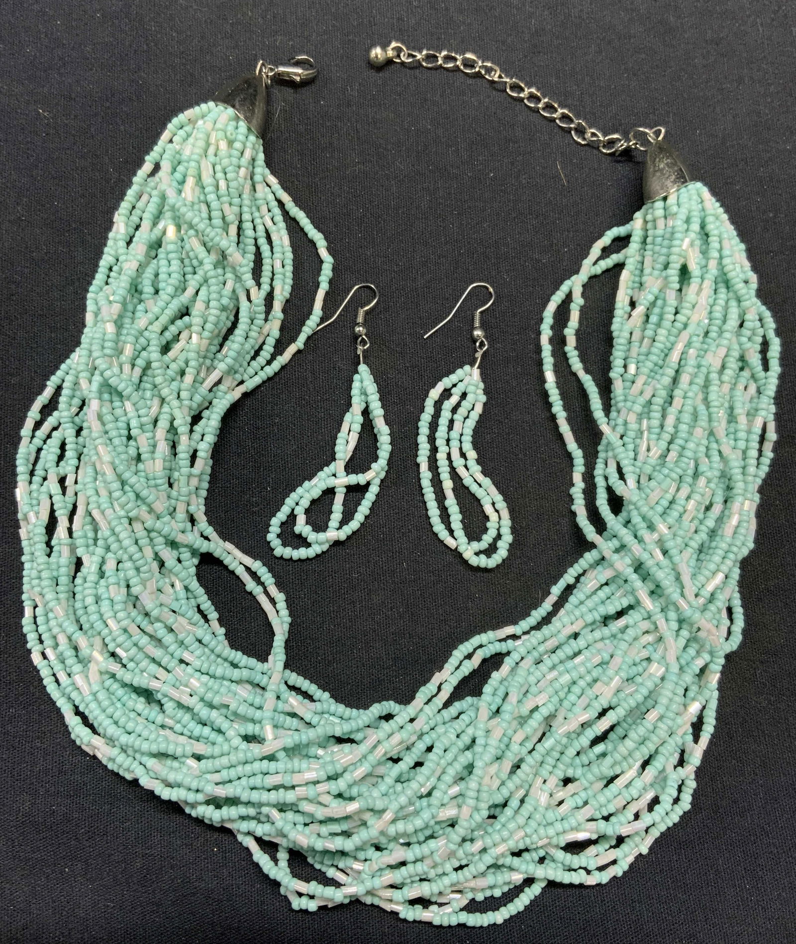 Blue Multi Strand Beaded Necklace & Earrings Set (1 of 6)