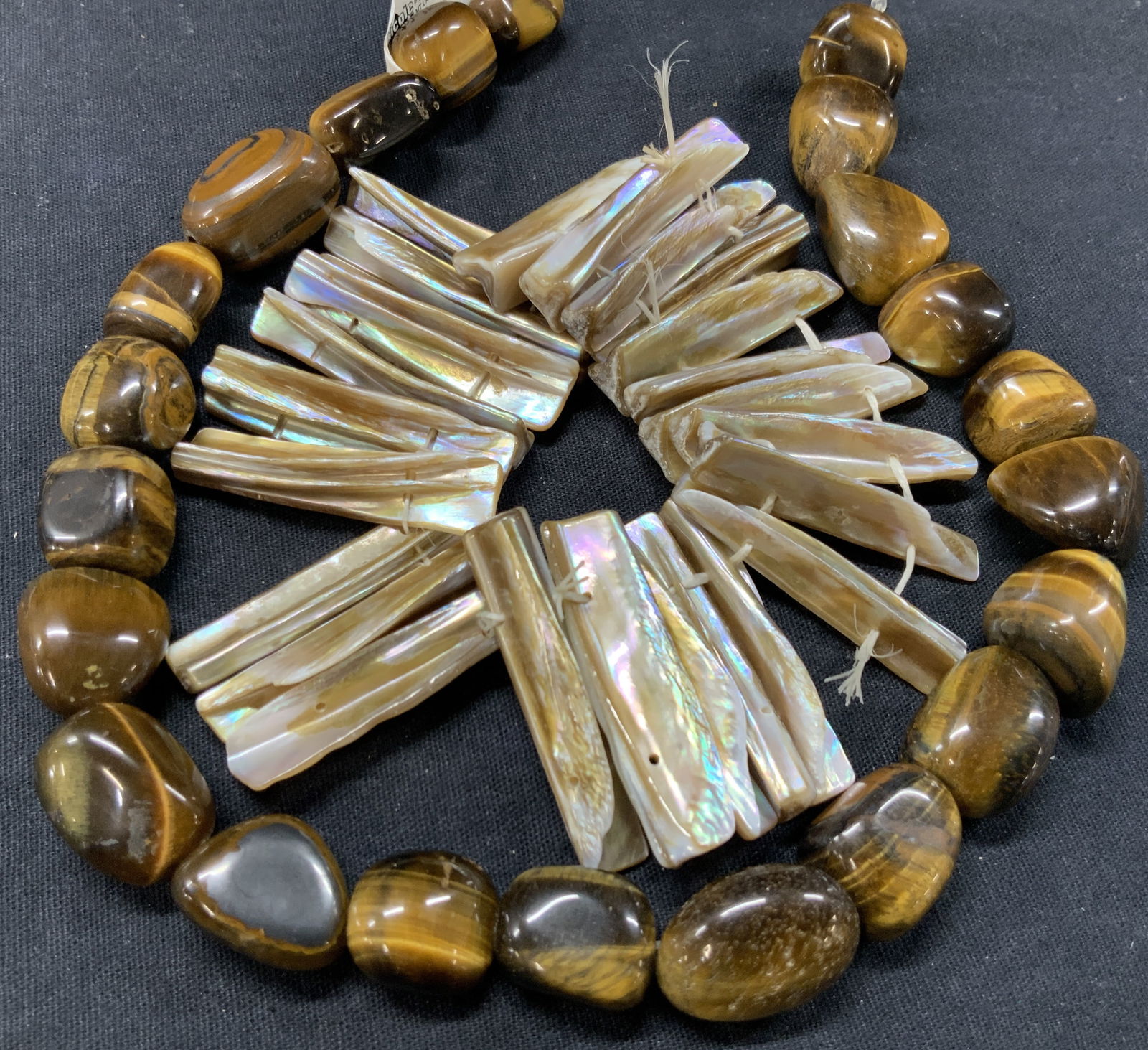 Tigers Eye Strands & Polished MOP Bracelet (1 of 8)