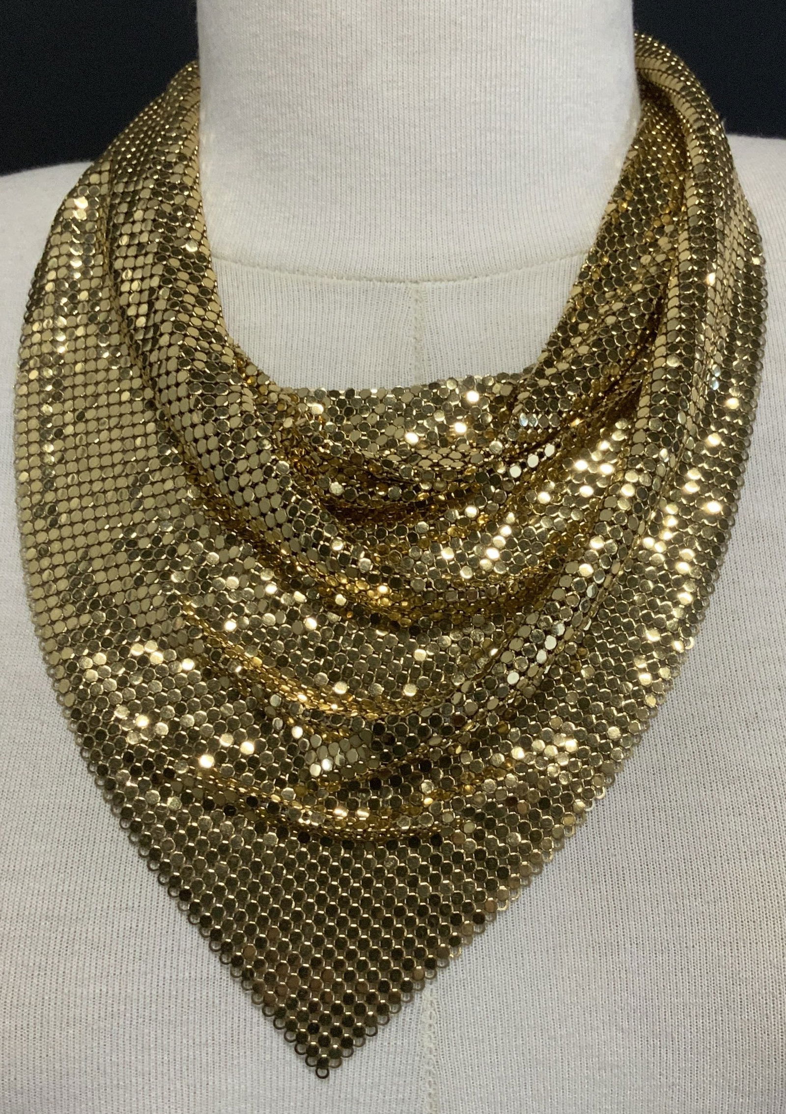 Whiting & Davis Gold Tn Mesh Bib Choker Necklace (1 of 7)