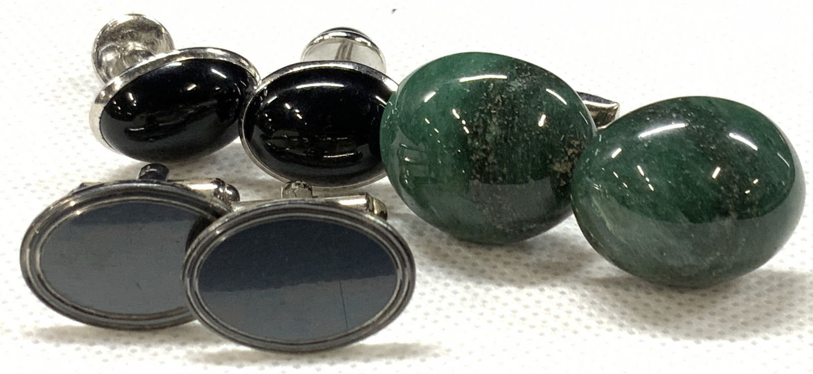 Lot 3 Prs Natural Stone & SP Cuff Links (1 of 6)